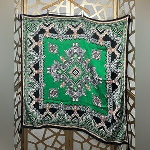 Chico's green and black patterned square scarf